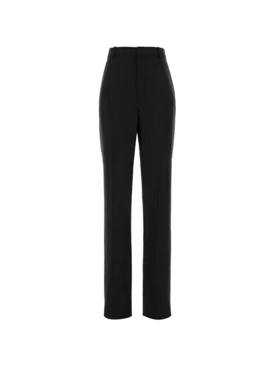 Saint Laurent Wool Tailored Pants Front Pleats Belt Loops In Black