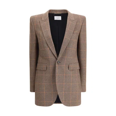 Saint Laurent Prince De Galles Blazer In Brown
