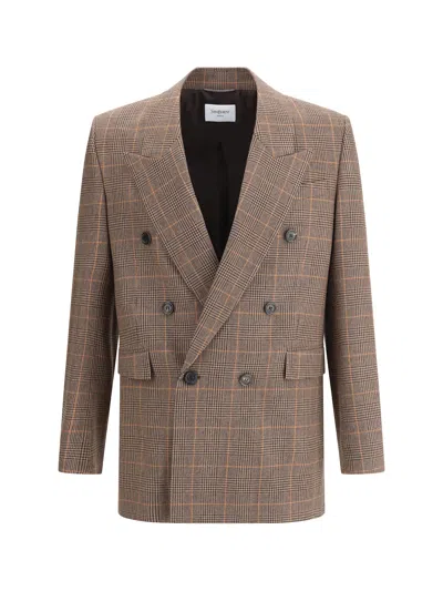 SAINT LAURENT PRINCE DE GALLES WOOL BLAZER