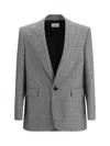 Saint Laurent Prince De Galles Wool Flannel Blazer In Gray