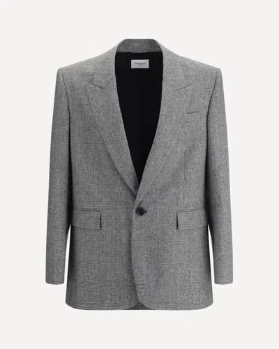 Saint Laurent Blazer In Flanella Di Lana Prince De Galles In Gray