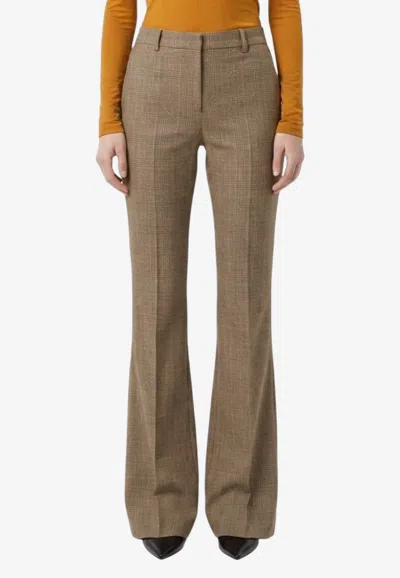 Saint Laurent Prince Ff Wales Flared Wool Pants In Beige