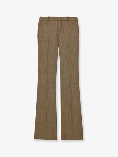 Saint Laurent Prince Of Wales Certified Wool Trousers In Beige