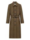 Saint Laurent Women Long Coat In Prince Of Wales Wool In Brown