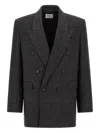 Saint Laurent Prince Of Wales-check Double-breasted Blazer In Black