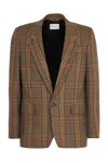 Saint Laurent Prince Of Wales Checked Jacket In Brown