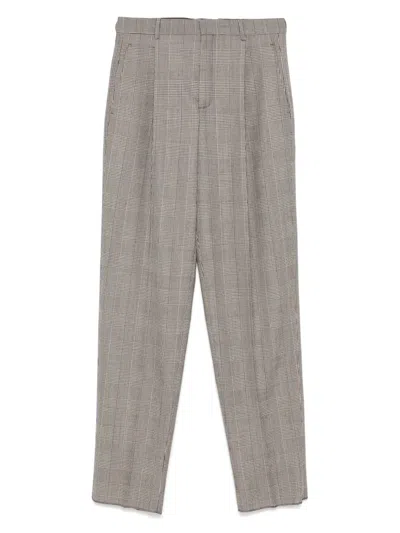Saint Laurent Prince Of Wales Checked Trousers In Neutral