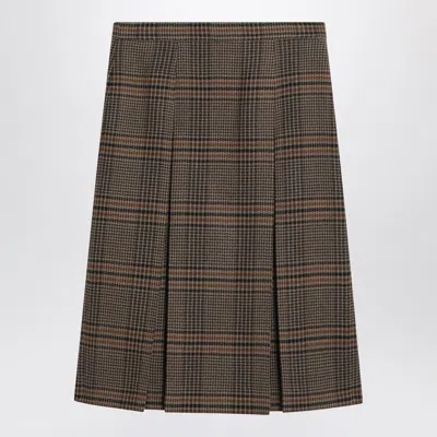 Saint Laurent Prince Of Wales Checked Wool Midi Skirt In Brown