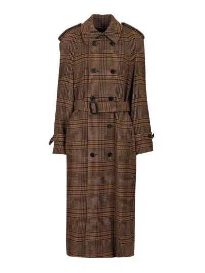 Saint Laurent Prince Of Wales Coat Coats Brown