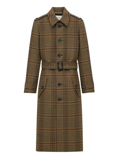 Saint Laurent Prince Of Wales Long Wool Coat