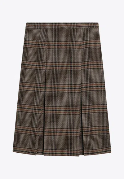 Saint Laurent Prince Of Wales Midi Skirt In Brown