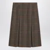 Saint Laurent Prince Of Wales Wool Midi Skirt In Brown