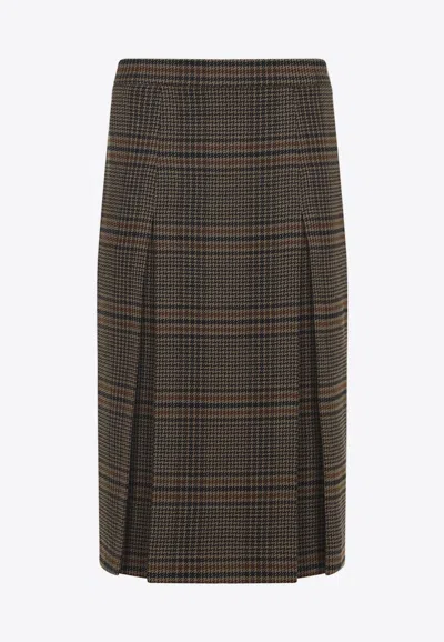 Saint Laurent Prince Of Wales Midi Skirt In Brown