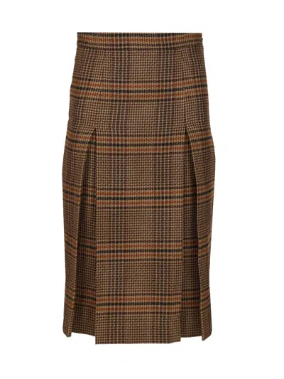 Saint Laurent Prince Of Wales Midi Skirt Skirts Brown