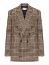 Saint Laurent Double-breasted Checked Silk And Cashmere-blend Blazer In Brown