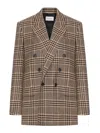 Saint Laurent Double-breasted Checked Silk And Cashmere-blend Blazer In Brown
