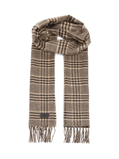 Saint Laurent Prince Of Wales Silk And Cashmere Scarf Scarves And Foulards Beige In Brown