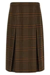 Saint Laurent Wool And Cashmere Prince Of Wales Midi Skirt Clothing In Brown