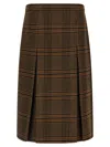 Saint Laurent Jupe Pleated Houndstooth Wool-blend Midi Skirt In Brown