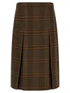 Saint Laurent Prince Of Wales Wool Midi Skirt In Brown