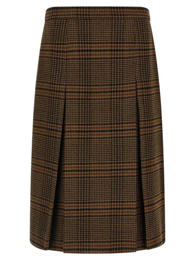 Saint Laurent Wool And Cashmere Midi Skirt In Brown