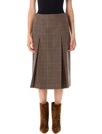 SAINT LAURENT SAINT LAURENT PRINCE OF WALES WOOL AND CASHMERE MIDI SKIRT