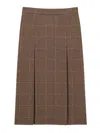 Saint Laurent Prince Of Wales Wool And Cashmere Midi Skirt In Brown