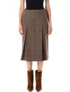Saint Laurent Grey Midi Skirt With Side Concealed Zip Closure And All-over Check Motif In Wool And Cashmere Woman In Brown