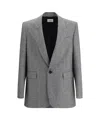 Saint Laurent Prince Of Wales Wool Single-breasted Blazer In Gray