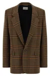 Saint Laurent Checked Pattern Jacket Flap Pockets In Brown
