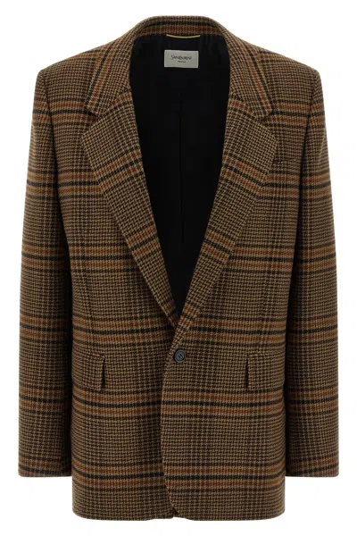 SAINT LAURENT PRINCE OF WALES WOOL BLAZER