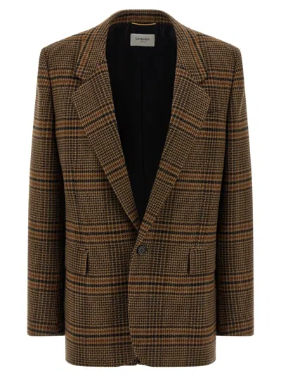 SAINT LAURENT PRINCE OF WALES WOOL BLAZER