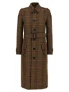 Saint Laurent Long Coat In Prince Of Wales Wool In Brown