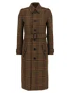 Saint Laurent Long Coat In Prince Of Wales Wool In Brown