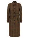 Saint Laurent Prince Of Wales Wool Coat Coats And Trench Coats Brown In Brown
