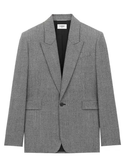 SAINT LAURENT SAINT LAURENT PRINCE OF WALES WOOL FLANNEL JACKET CLOTHING
