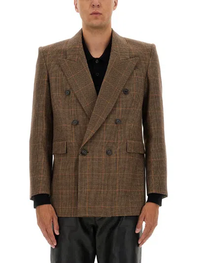 Saint Laurent Prince Of Wales Wool Jacket In Multi