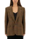 Saint Laurent Checked Pattern Jacket Flap Pockets In Brown