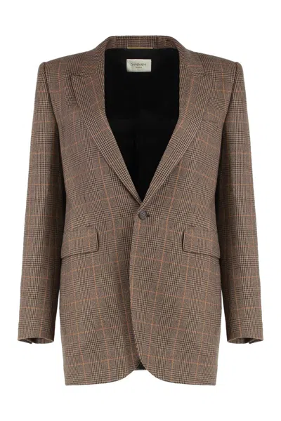 SAINT LAURENT SAINT LAURENT PRINCE OF WALES WOOL JACKET