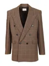 Saint Laurent Prince Of Wales Wool Jacket Jackets Beige In Brown