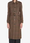 Saint Laurent Long Coat In Prince Of Wales Wool