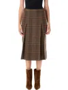 Saint Laurent Prince Of Wales Wool Midi Skirt In Brown