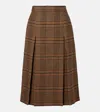 Saint Laurent Prince Of Wales Wool Midi Skirt In Brown