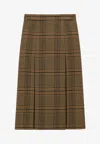 Saint Laurent Prince Of Wales Wool Midi Skirt In Brown