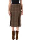 Saint Laurent Prince Of Wales Wool Midi Skirt In Brown