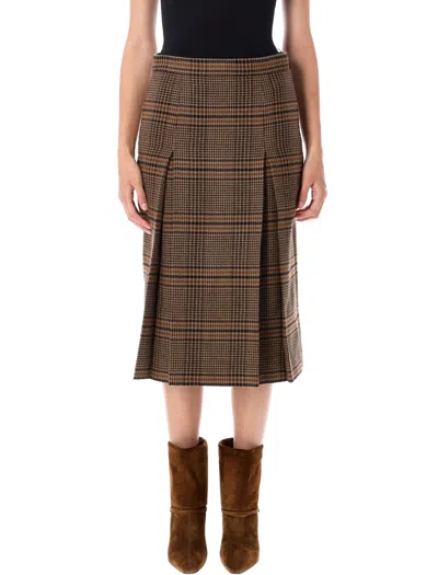 SAINT LAURENT PRINCE OF WALES WOOL MIDI SKIRT