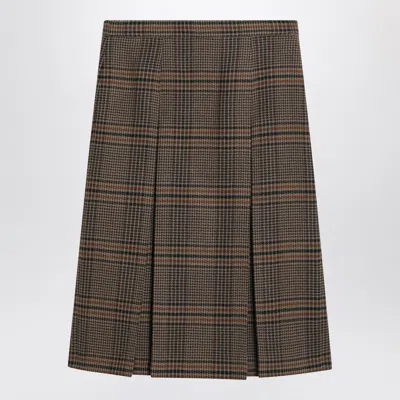 Saint Laurent Prince Of Wales Checked Wool Midi Skirt In Multi