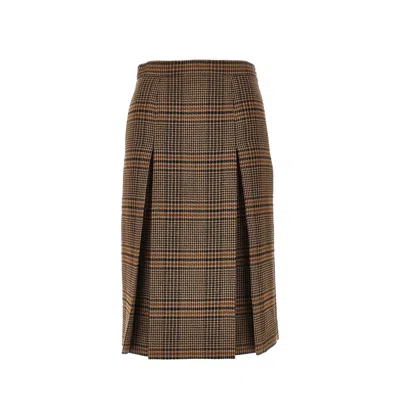 SAINT LAURENT PRINCE OF WALES WOOL MIDI SKIRT
