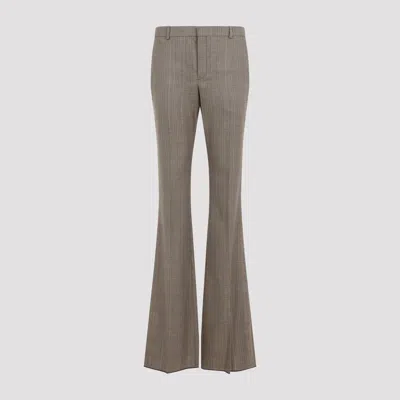 Saint Laurent Prince Of Wales Wool Straight-leg Trousers For Women In Brown