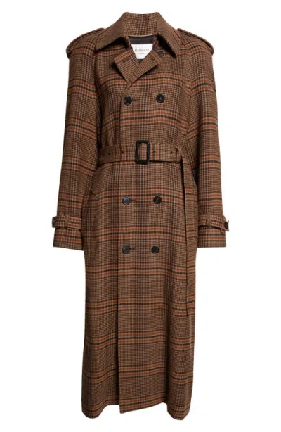 Saint Laurent Prince Of Wales Wool Trench Coat In Multi